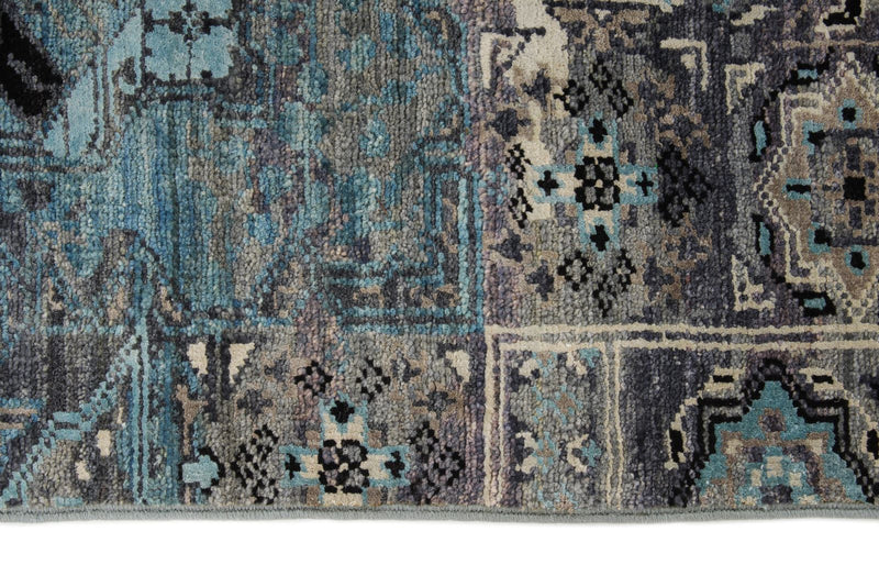 3x14 Gray and Light Blue Turkish Tribal Rug