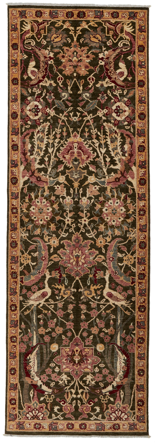 4x12 Green and Beige Anatolian Traditional Runner