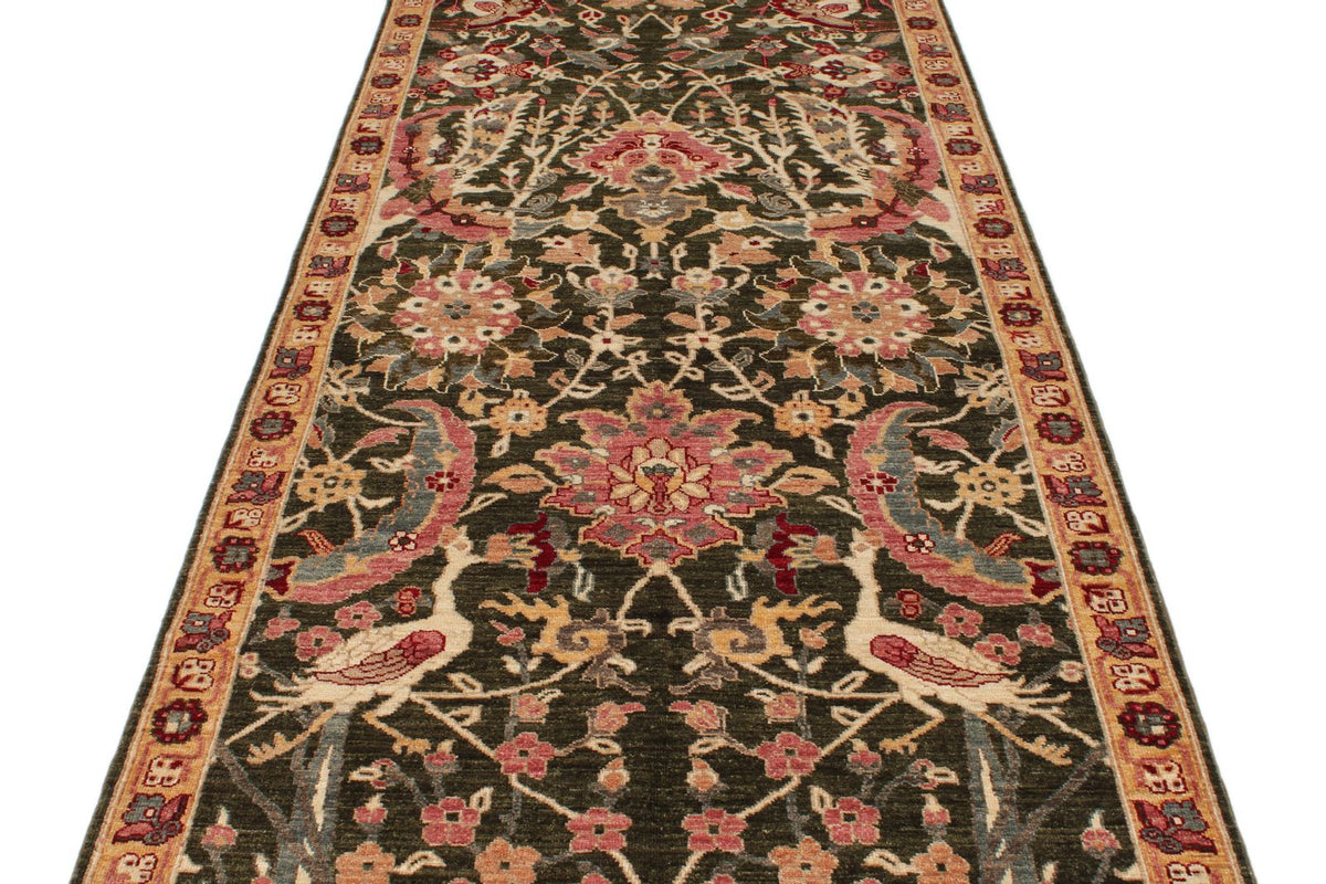 4x12 Green and Beige Anatolian Traditional Runner
