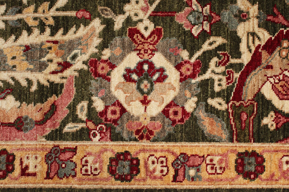 4x12 Green and Beige Anatolian Traditional Runner