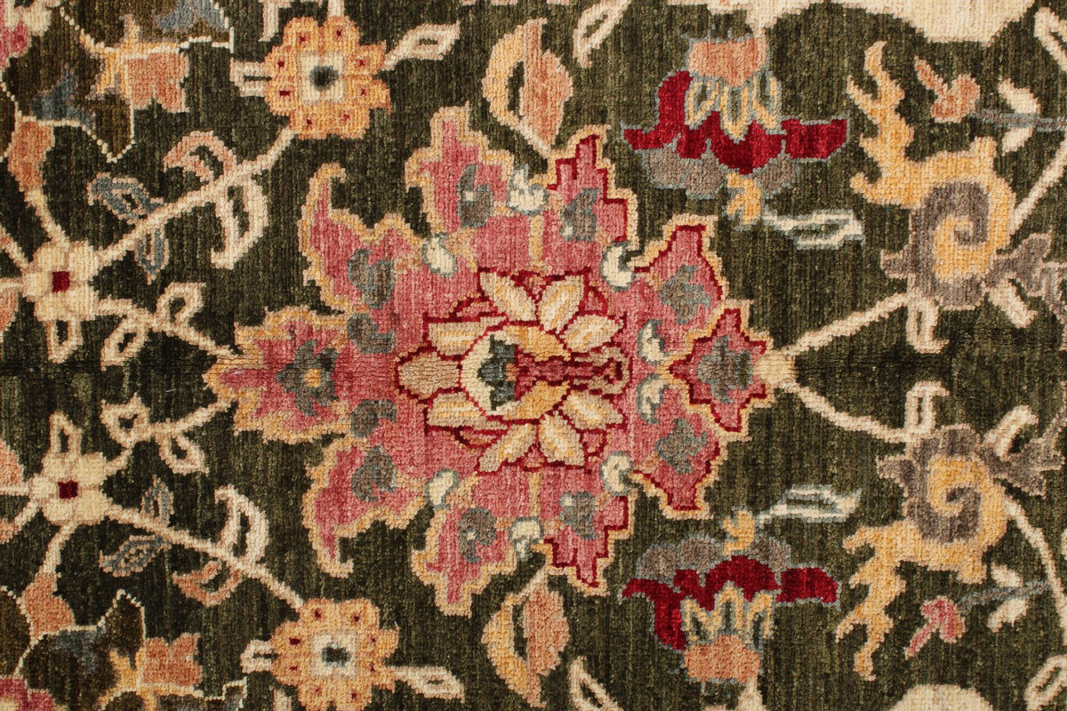 4x12 Green and Beige Anatolian Traditional Runner