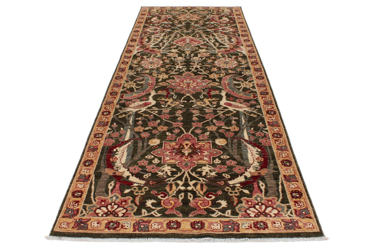 4x12 Green and Beige Anatolian Traditional Runner