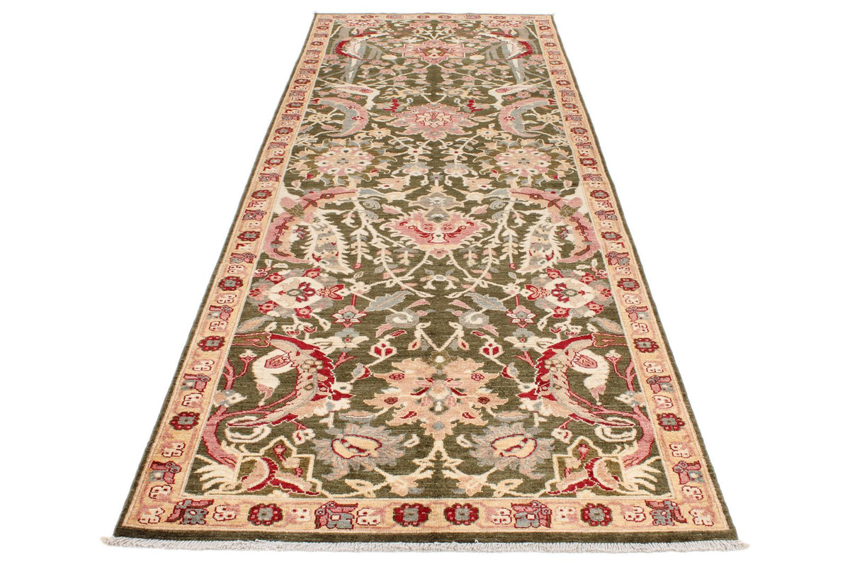4x12 Green and Beige Anatolian Traditional Runner