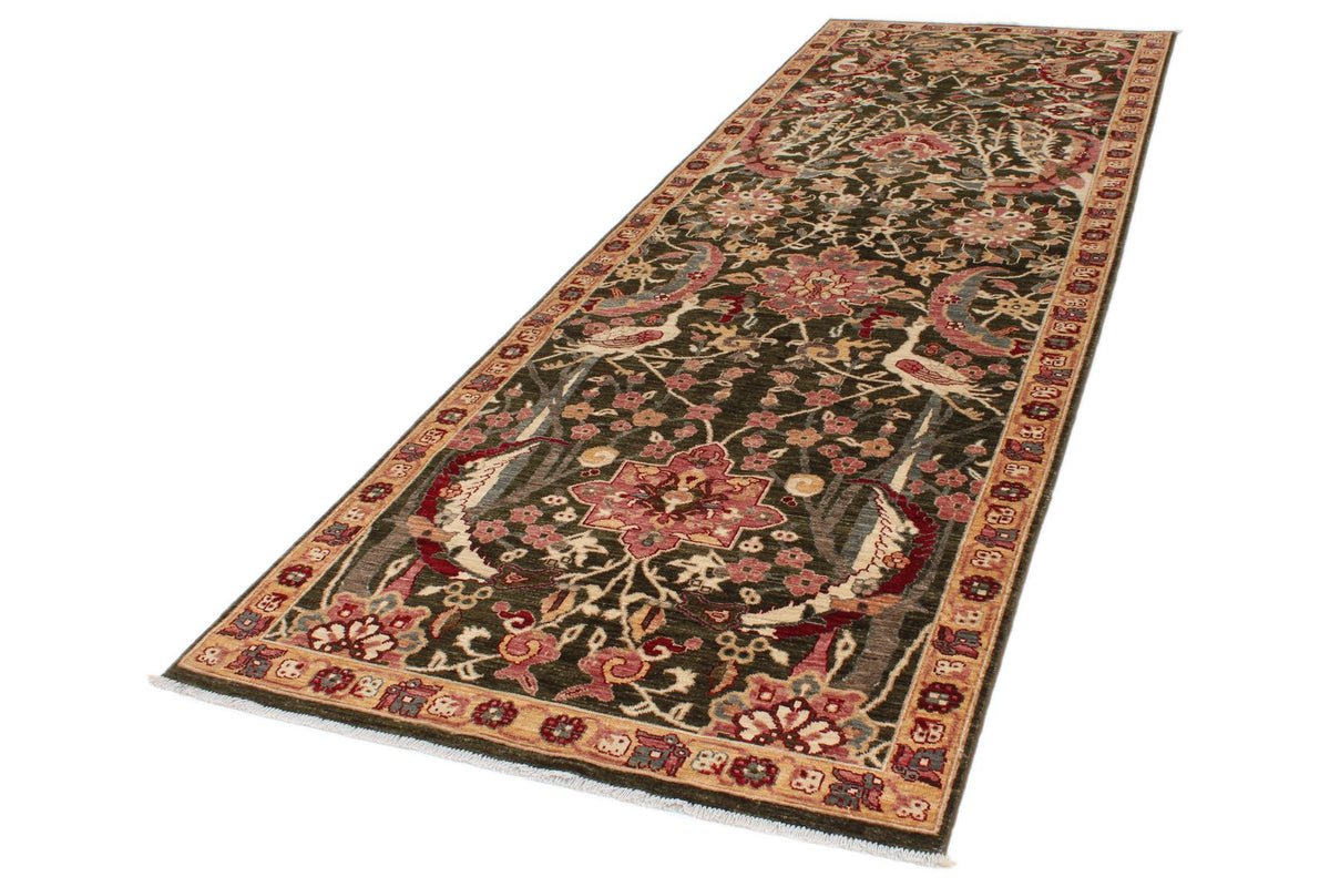 4x12 Green and Beige Anatolian Traditional Runner