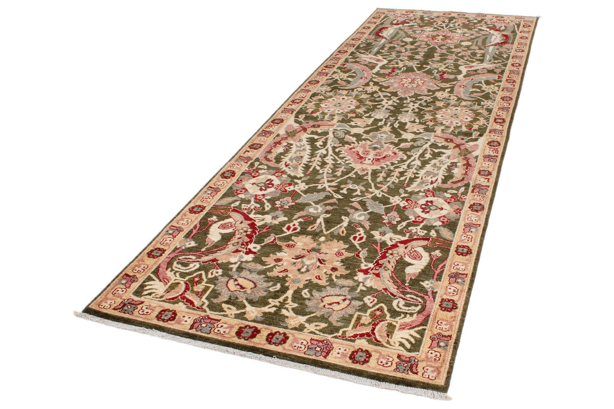 4x12 Green and Beige Anatolian Traditional Runner