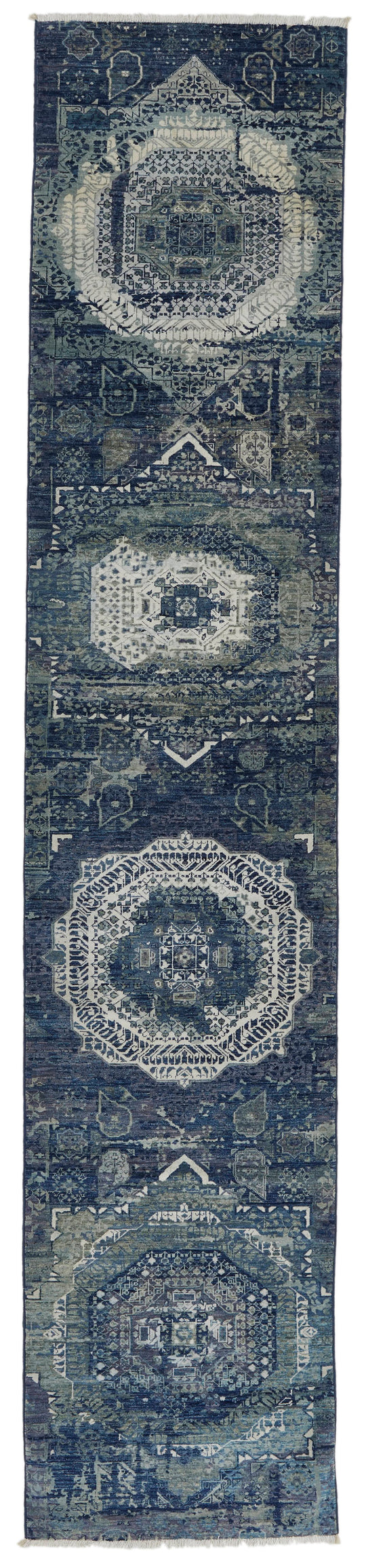 3x12 Blue and Gray Turkish Tribal Runner