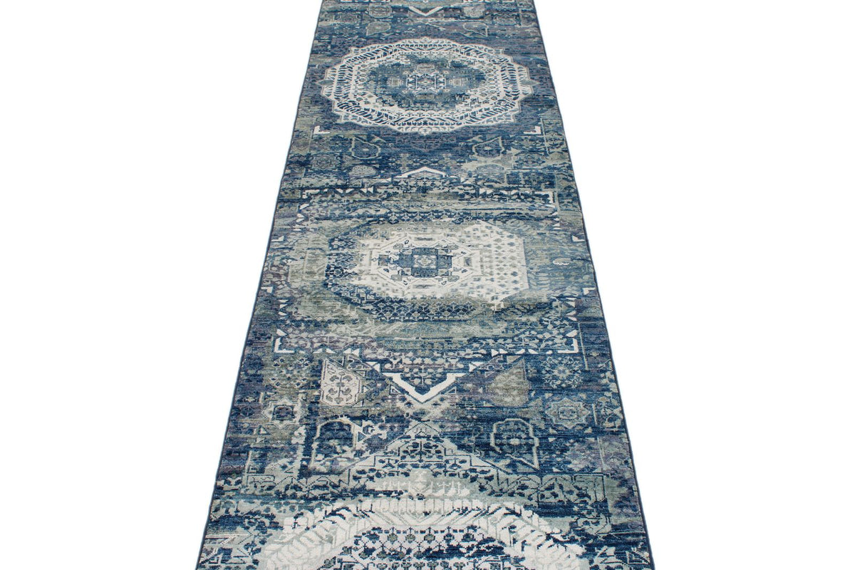 3x12 Blue and Gray Turkish Tribal Runner