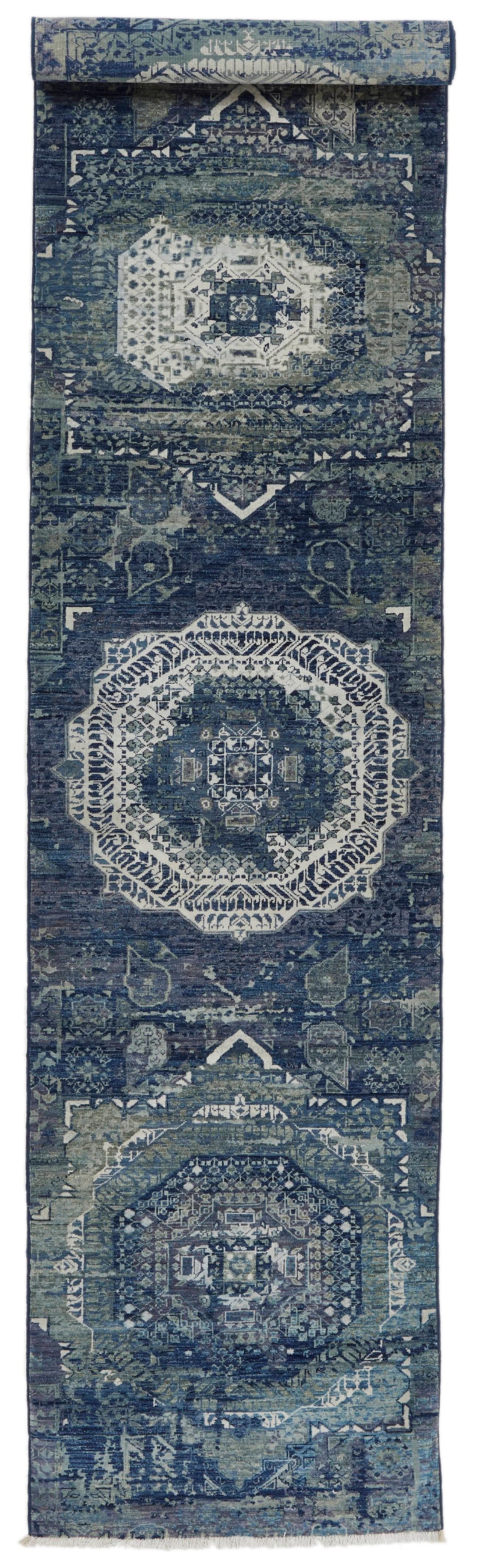 3x12 Blue and Gray Turkish Tribal Runner