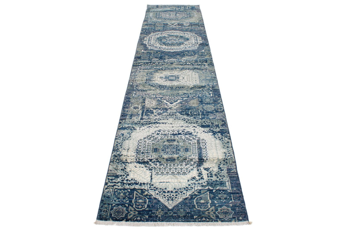 3x12 Blue and Gray Turkish Tribal Runner