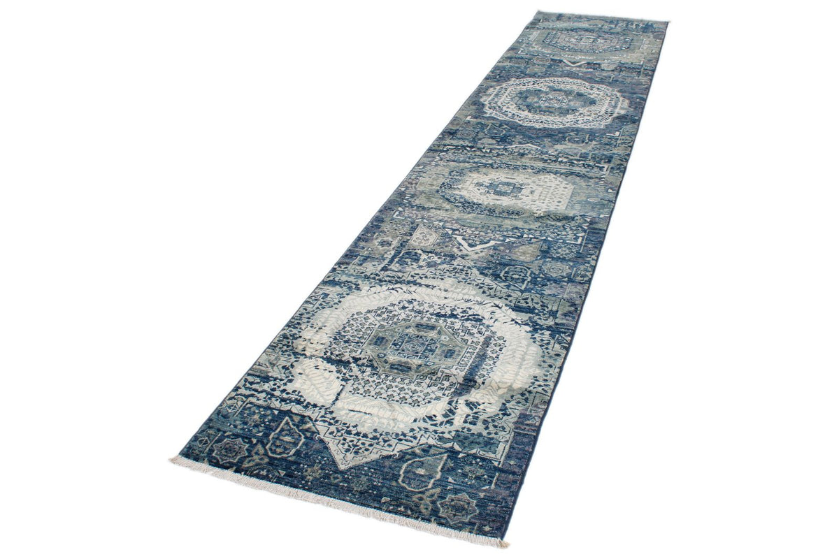 3x12 Blue and Gray Turkish Tribal Runner