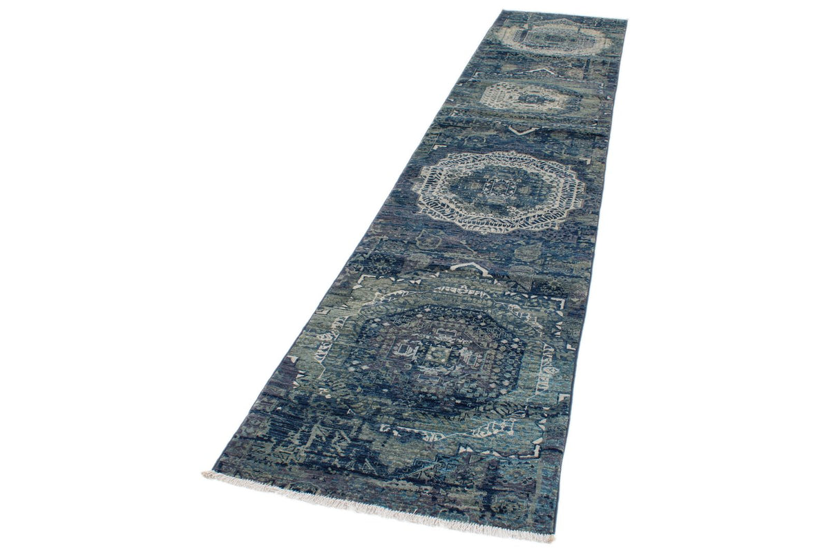 3x12 Blue and Gray Turkish Tribal Runner