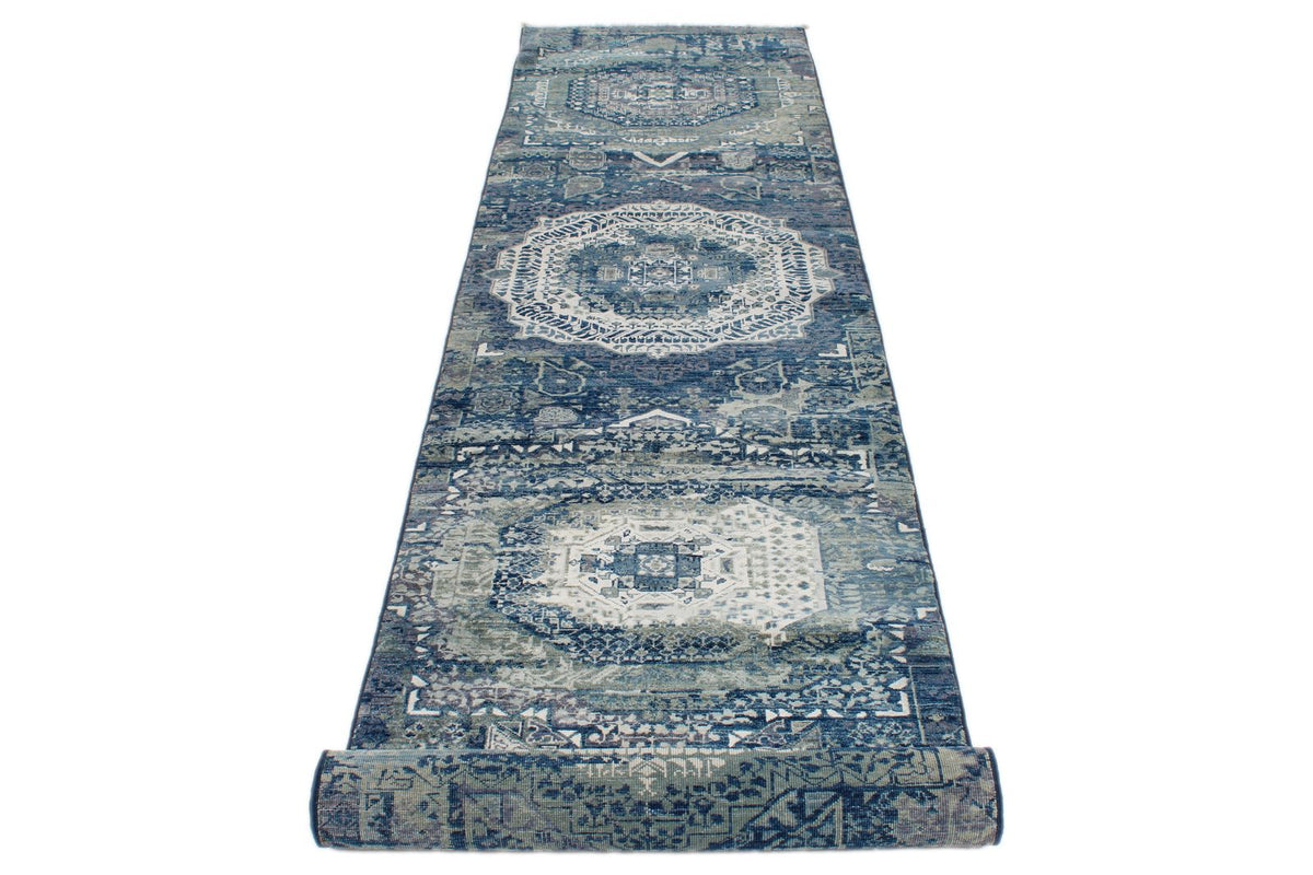 3x12 Blue and Gray Turkish Tribal Runner