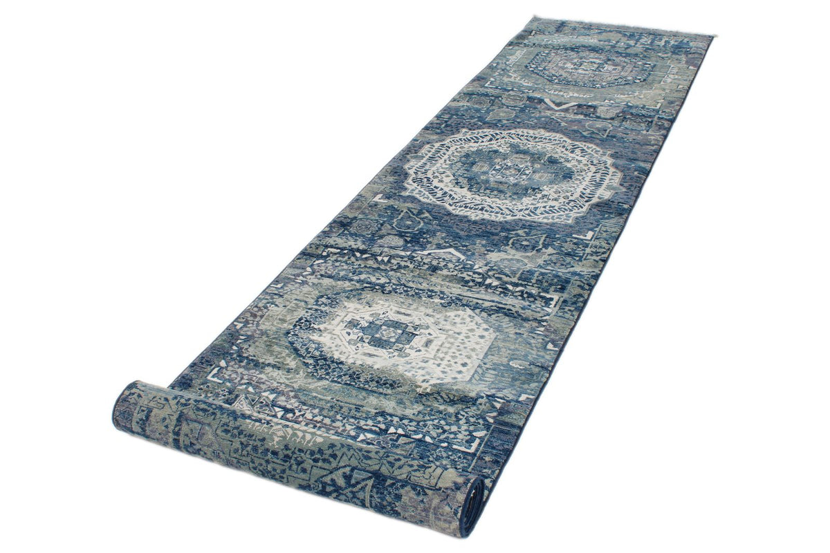 3x12 Blue and Gray Turkish Tribal Runner