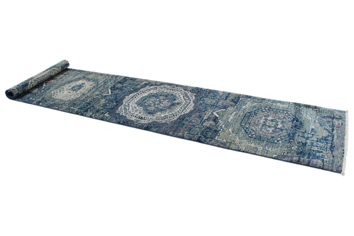 3x12 Blue and Gray Turkish Tribal Runner