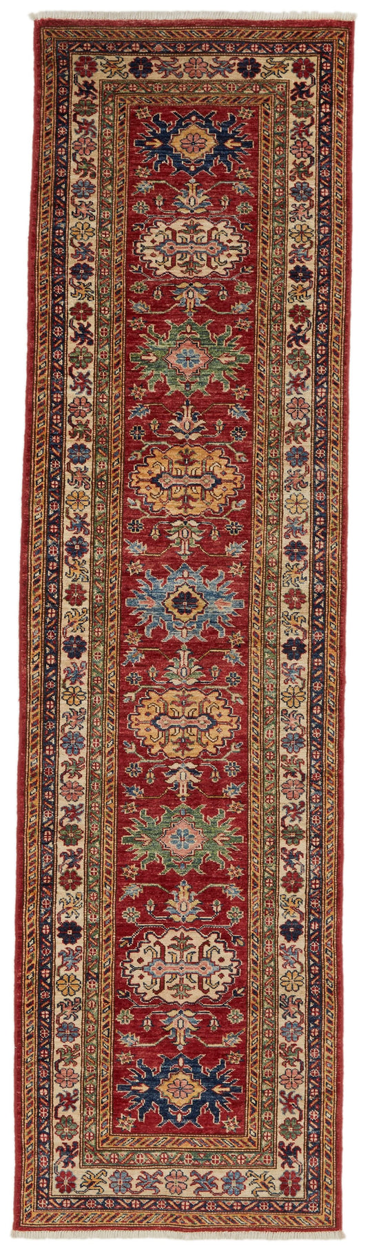 3x10 Red and Ivory Kazak Tribal Runner