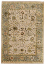 6x9 Beige and Blue Turkish Oushak Rug