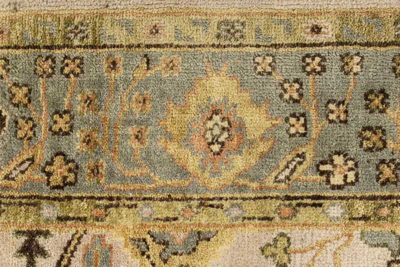 6x9 Beige and Blue Turkish Oushak Rug