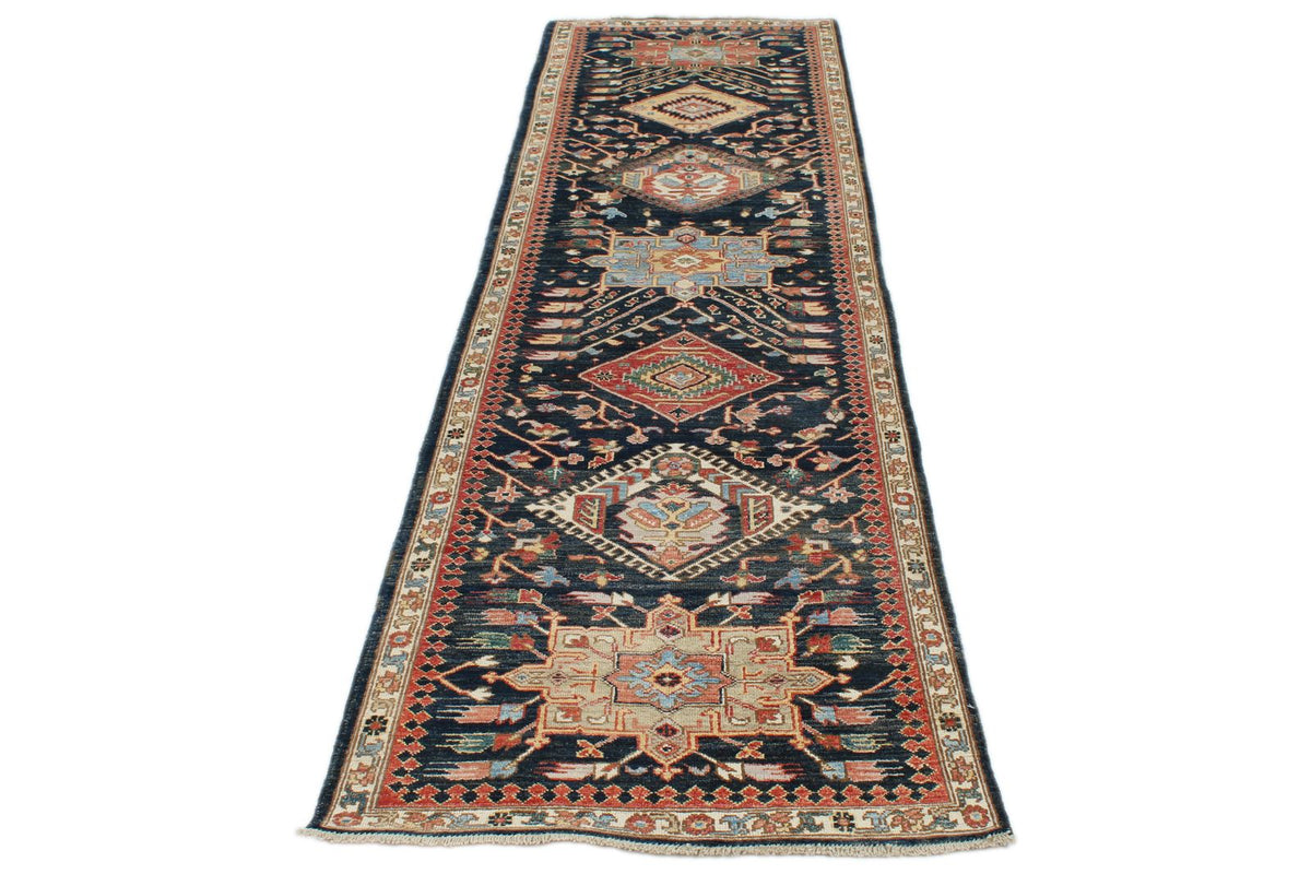 3x10 Navy and Ivory Anatolian Traditional Runner