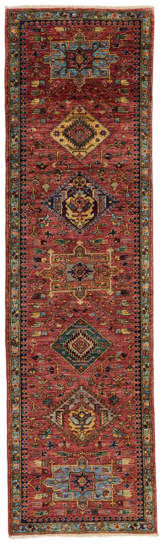 3x10 Red and Light Blue Anatolian Traditional Runner