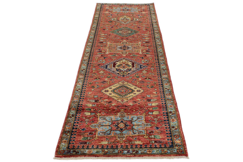 3x10 Red and Light Blue Anatolian Traditional Runner