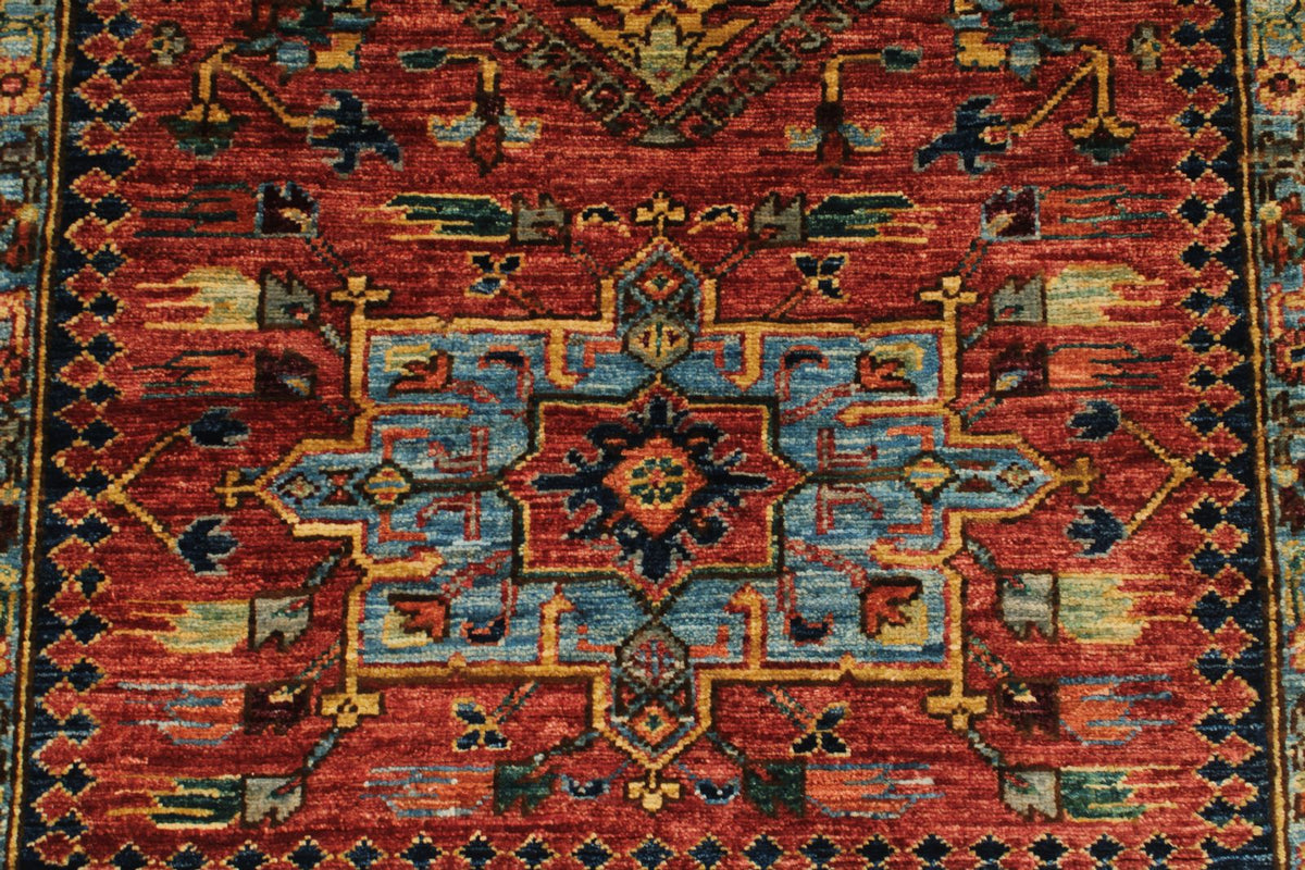 3x10 Red and Light Blue Anatolian Traditional Runner