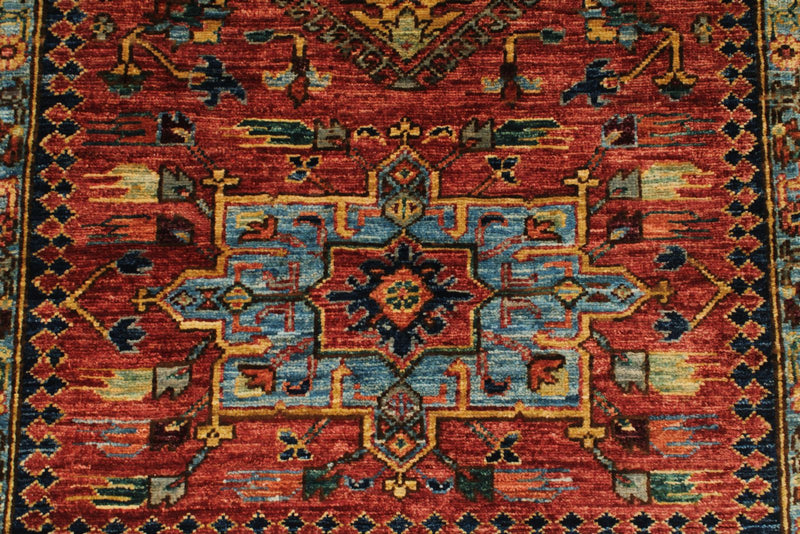 3x10 Red and Light Blue Anatolian Traditional Runner