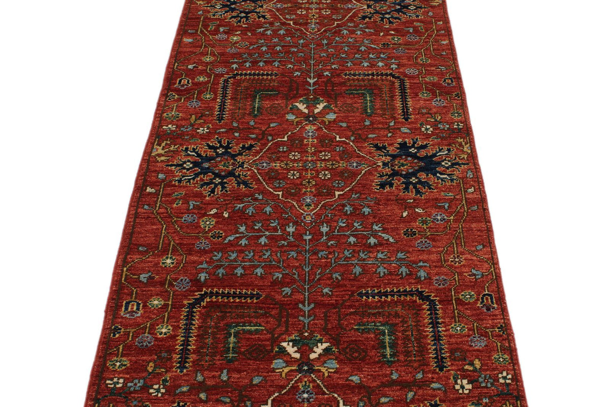 3x8 Red and Multicolor Anatolian Traditional Runner