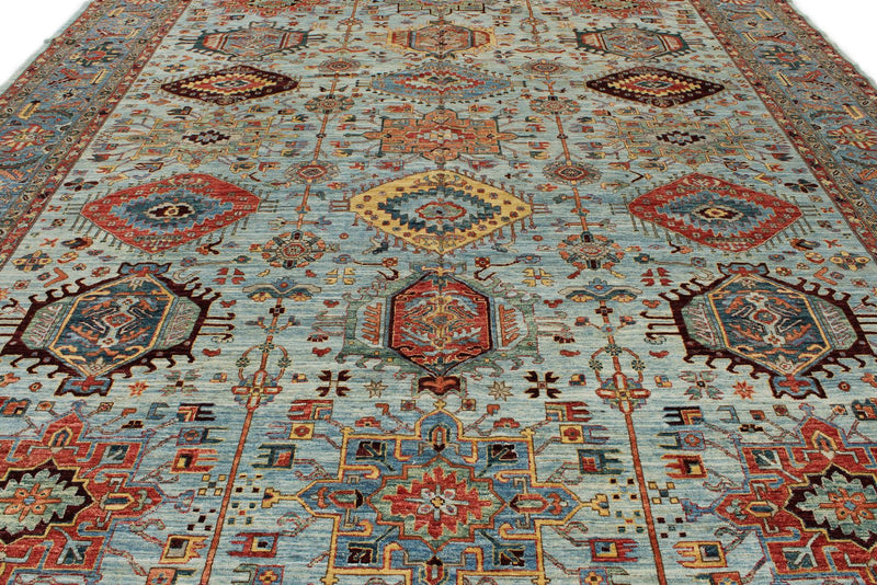 12x15 Light Blue and Blue Anatolian Traditional Rug