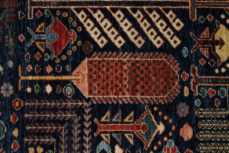 8x10 Navy and Multicolor Anatolian Traditional Rug