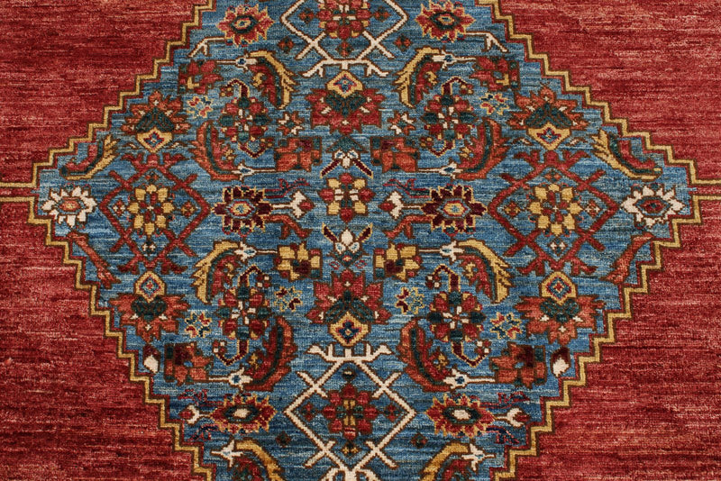 8x10 Rust and Light Blue Anatolian Traditional Rug