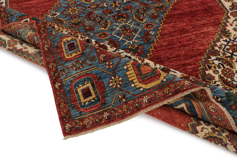 8x10 Rust and Light Blue Anatolian Traditional Rug