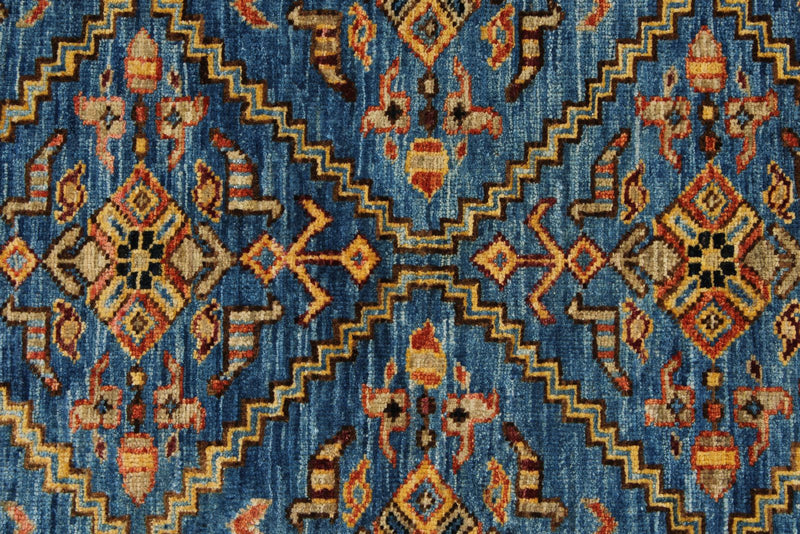 8x10 Light Blue and Camel Traditional Rug