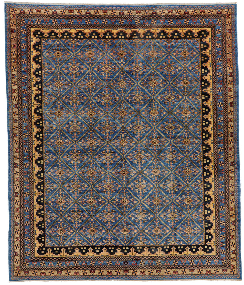 8x10 Light Blue and Camel Traditional Rug