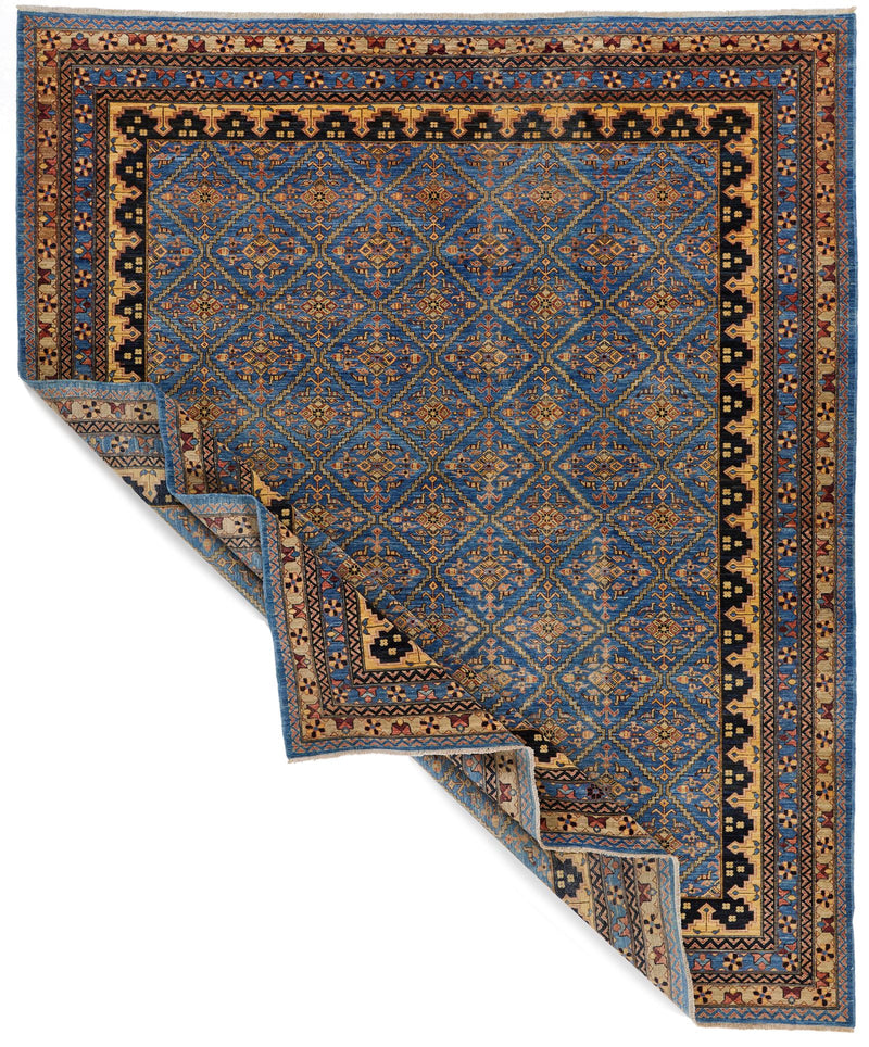 8x10 Light Blue and Camel Traditional Rug