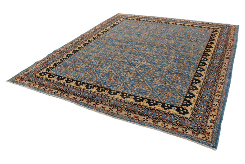 8x10 Light Blue and Camel Traditional Rug