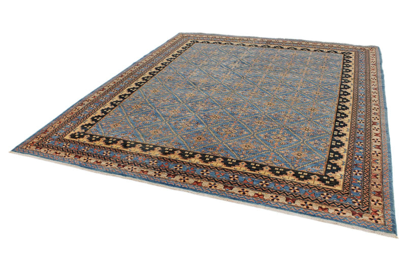 8x10 Light Blue and Camel Traditional Rug