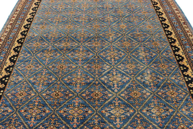 8x10 Light Blue and Camel Traditional Rug