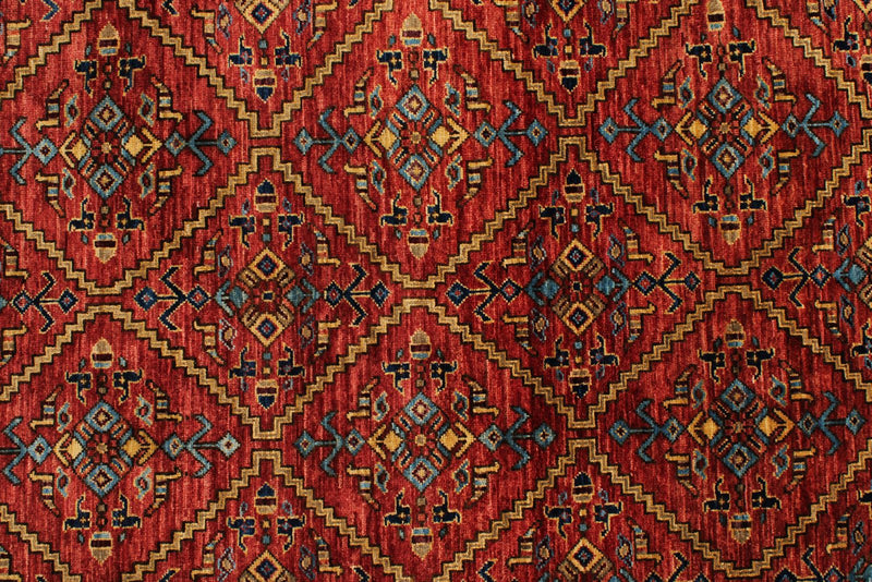 8x10 Red and Light Blue Traditional Rug