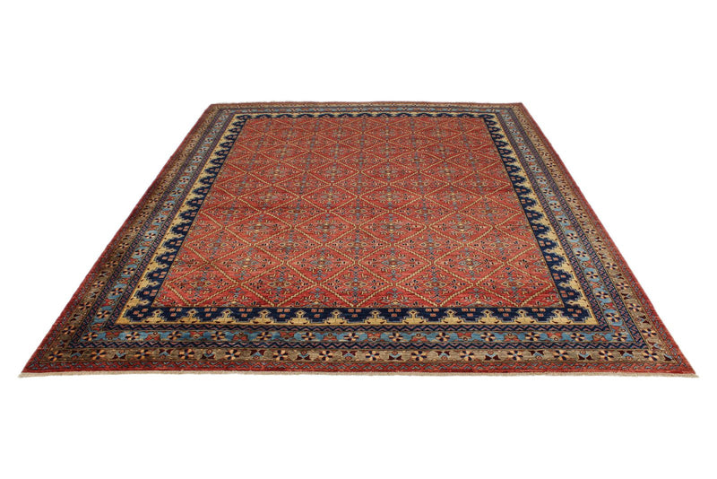 8x10 Red and Light Blue Traditional Rug