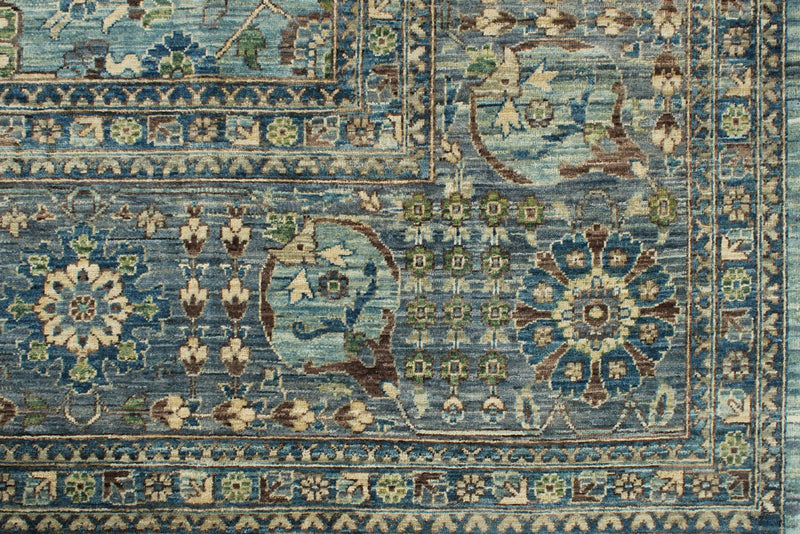 9x12 Light Blue and Blue Traditional Rug