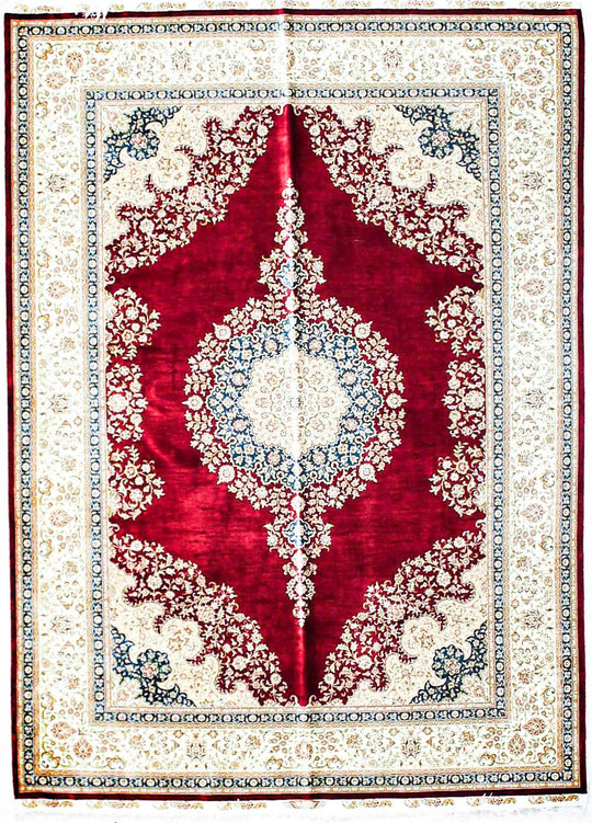 6x8 Red and Ivory Turkish Silk Rug