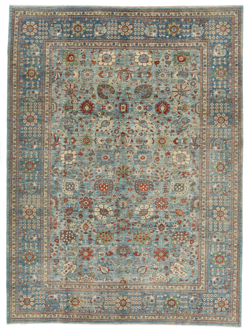 10x14 Light Blue and Multicolor Traditional Rug