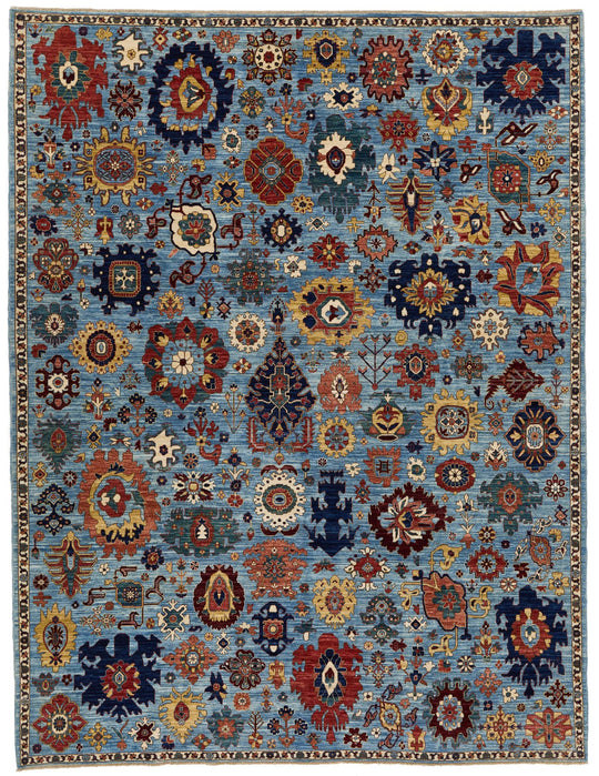 9x12 Light Blue and Multicolor Traditional Rug