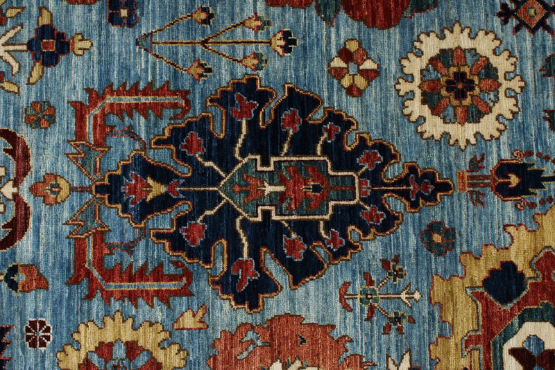 9x12 Light Blue and Multicolor Traditional Rug