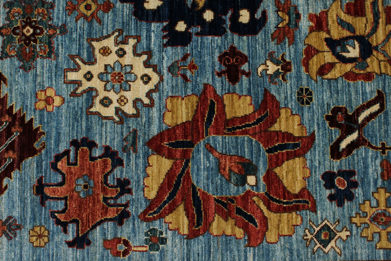 9x12 Light Blue and Multicolor Traditional Rug