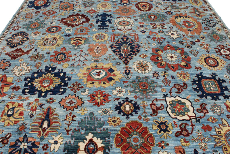 9x12 Light Blue and Multicolor Traditional Rug