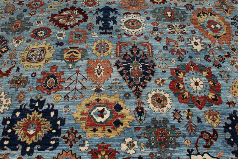 9x12 Light Blue and Multicolor Traditional Rug