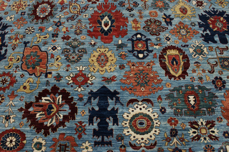 9x12 Light Blue and Multicolor Traditional Rug