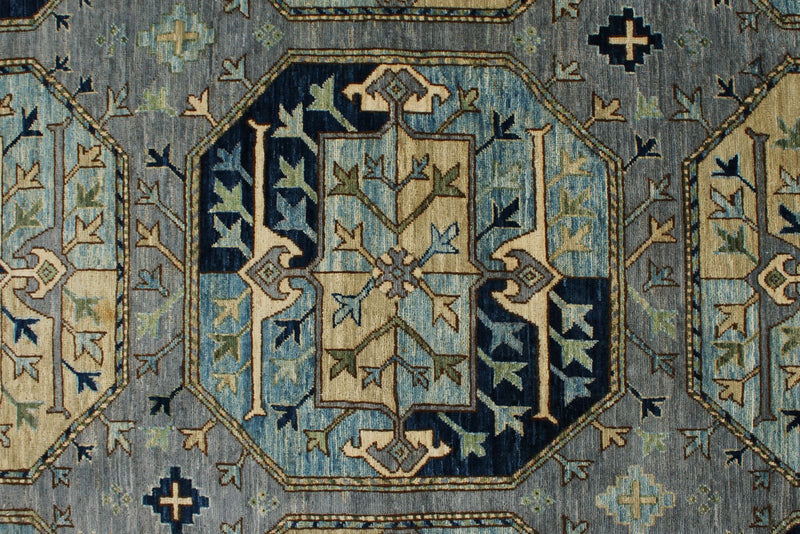 9x12 Light Blue and Navy Traditional Rug