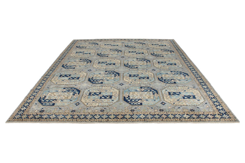 9x12 Light Blue and Navy Traditional Rug